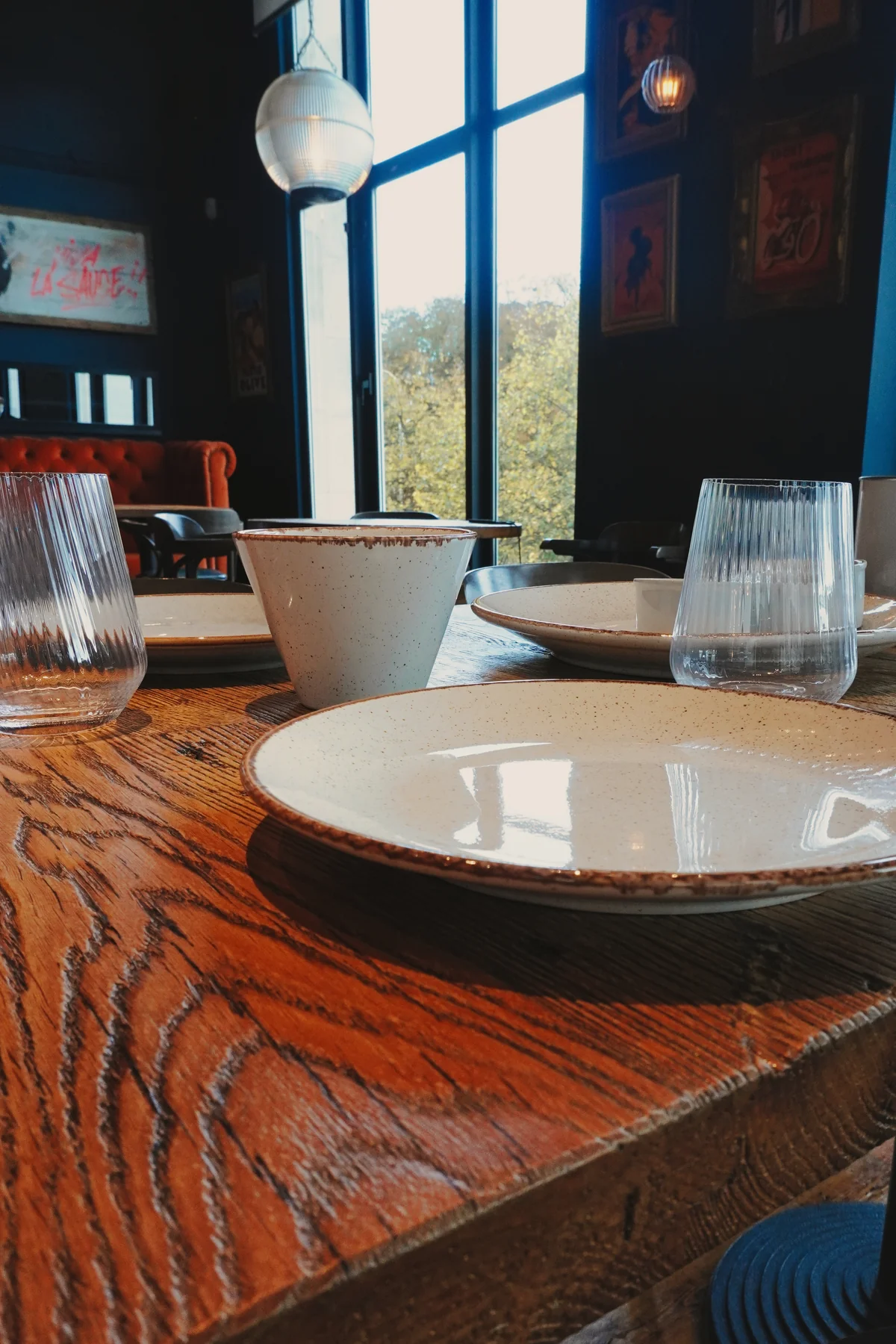 Table setting beside the restaurant window